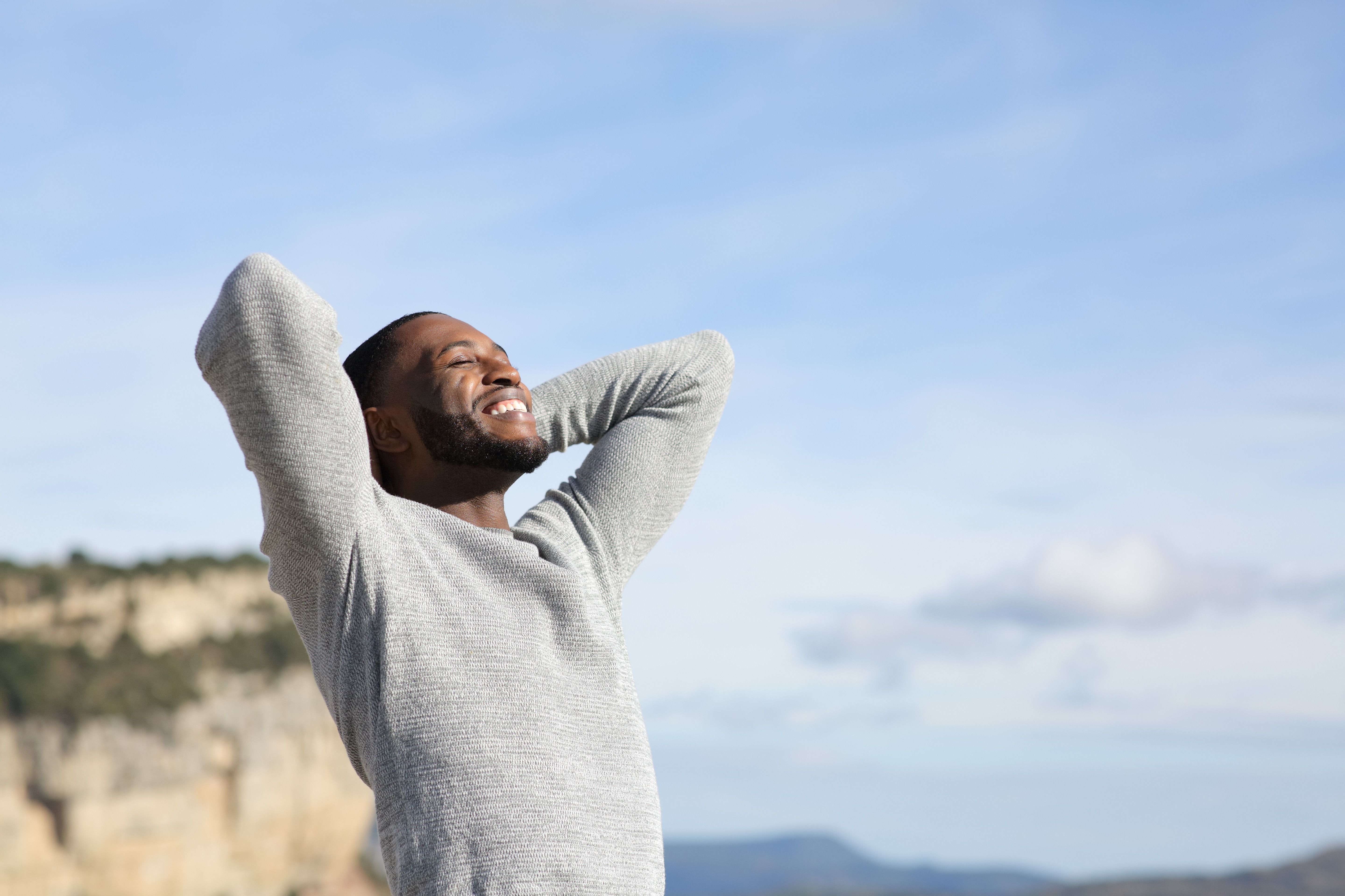 Man relaxing outdoors